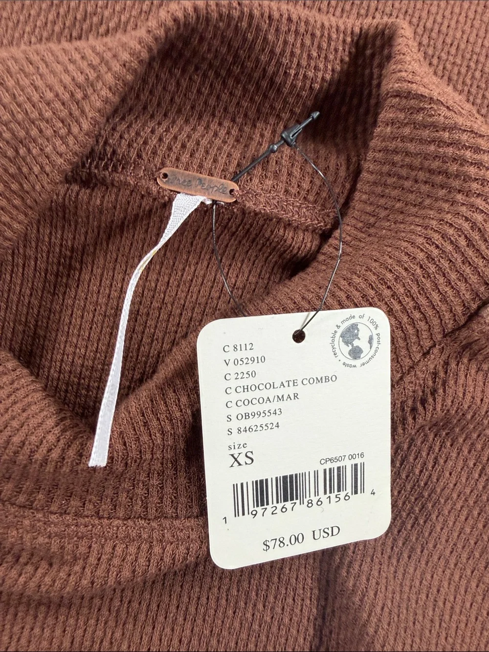 Free People Switch It Up Brown Long Sleeve Cuff Thermal XS